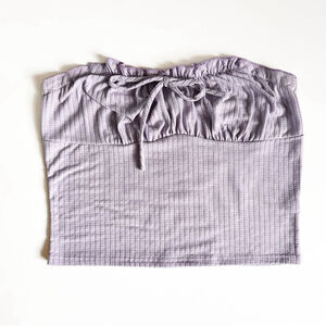 Papermoon Lilac Ribbed Knit Tube Top with Ruffle Trim & Tie Detail